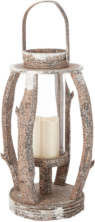 Tall Round Rustic Wooden Lantern with LED Candle