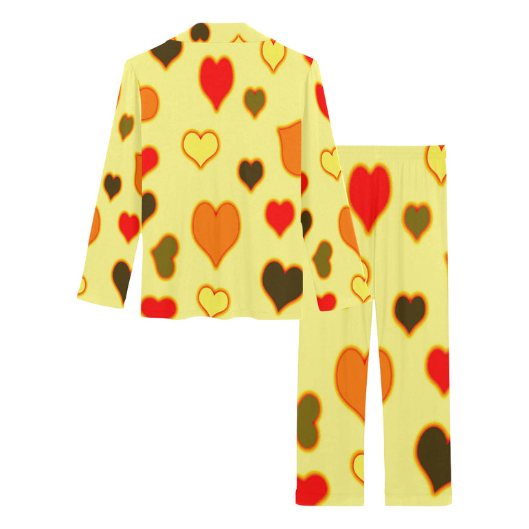 Hearts Pattern Women's Long Pajama Set (Sets 02)