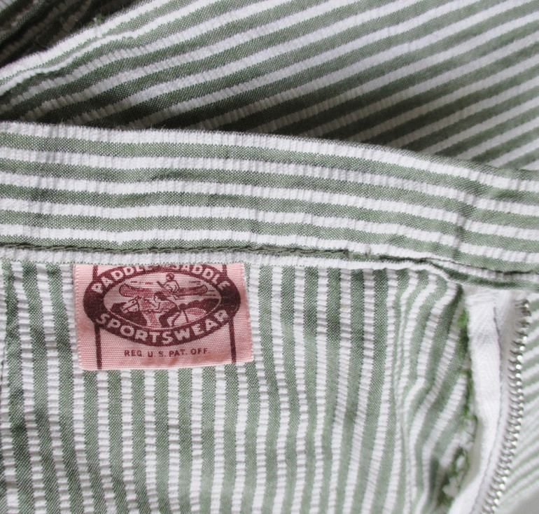 Vintage 40's 50's Green White Stripe Seersucker Culotte Shorts Skirt M