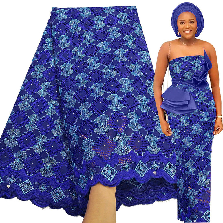 Bestway African Swiss Voile Lace Fabric 5 Yards with Million Stones