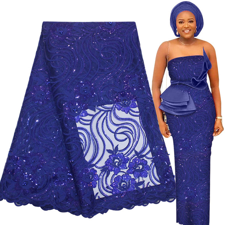 African Lace Fabric High Quality Embroidery Sequin Dress 5 Yards Free Shipping