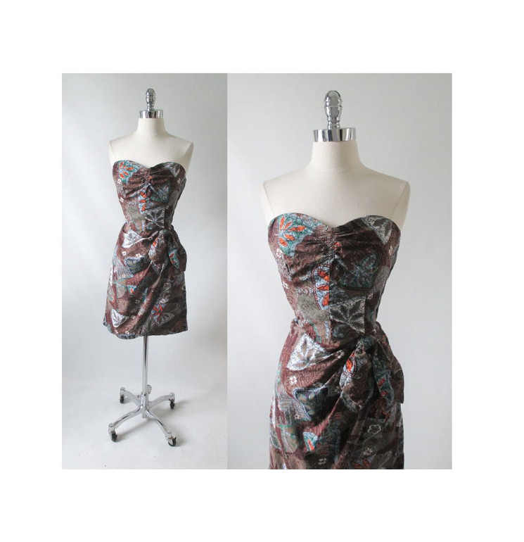 Vintage 50's Hawaiian Tribal Leaf Sarong Dress M