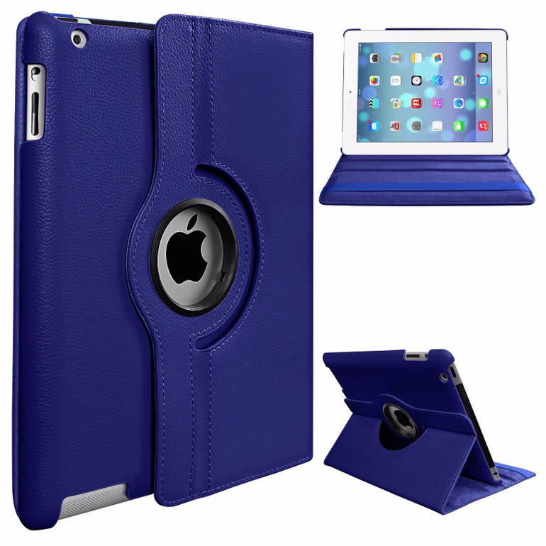 360 Degree Rotating Stand PU Leather Case Cover for Apple iPad2 iPad3 iPad4 Rose red