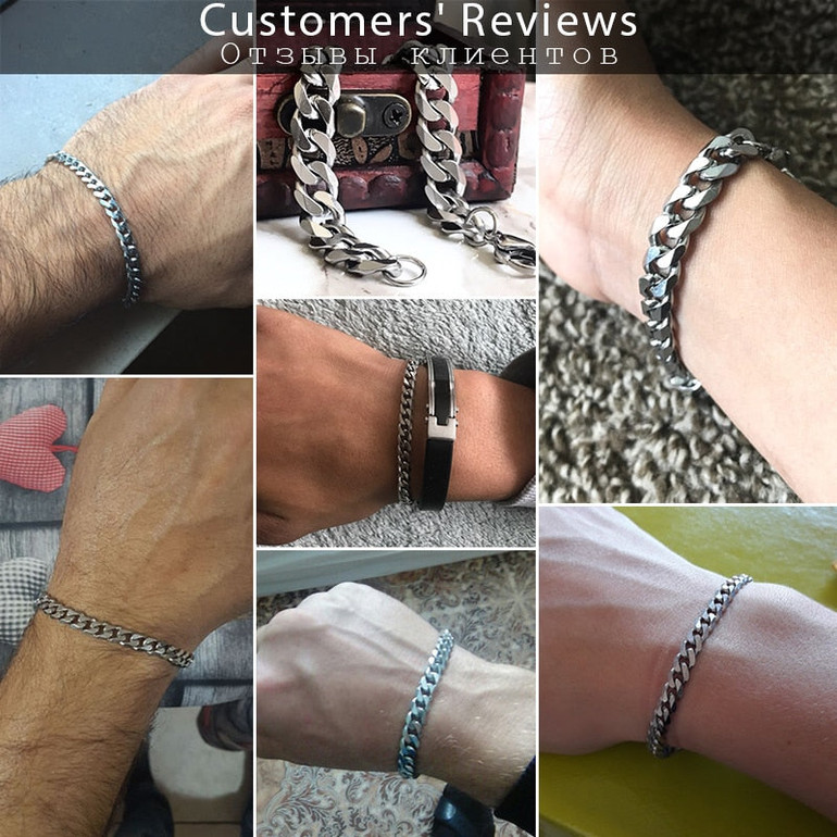 3-11mm Men's Bracelets Silver Stainless Steel Curb Cuban Link Chain Bracelets For Men Women Wholesale Jewelry Gift 7-10' KBM03