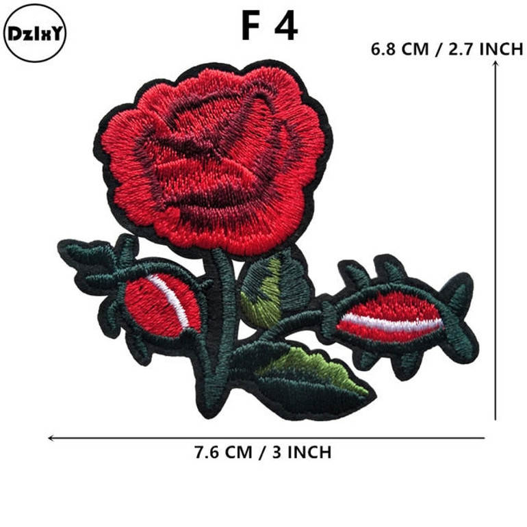 1 PCS Rose Flower Embroidered Iron on Patches for Clothing DIY Stripes Clothes Patchwork Sticker Custom Flowers Applique @Z
