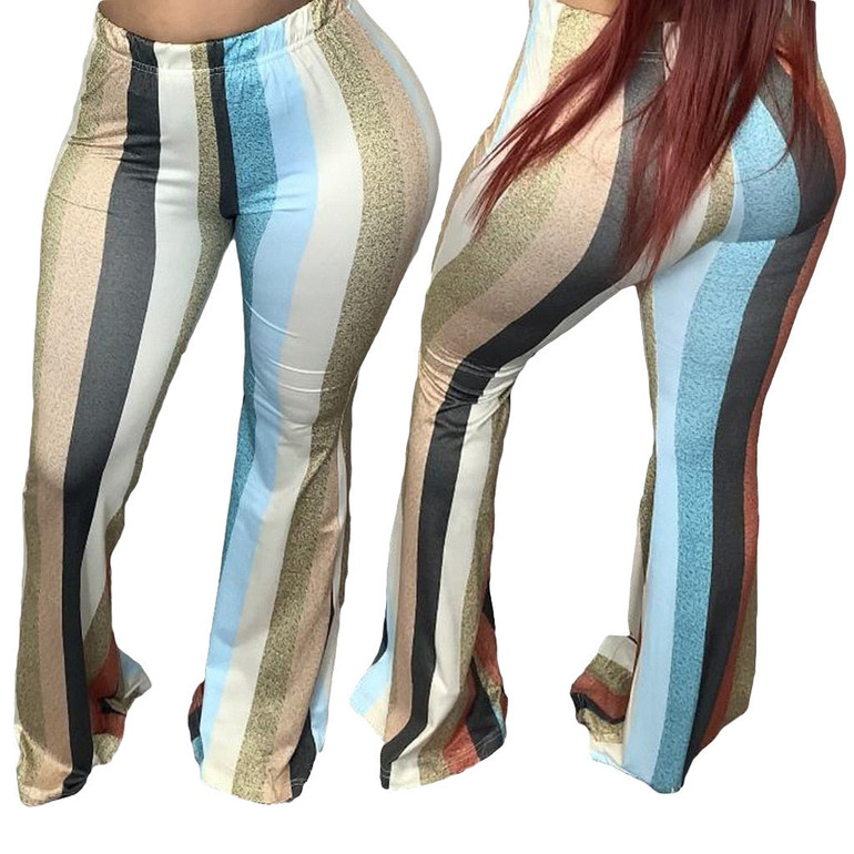 High Waist Striped Wide Leg Flare Leggings