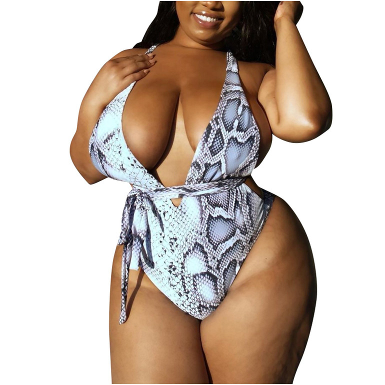 Snake Skin Print  One Piece Backless Bikini "PLUS SIZES AVAILABLE"