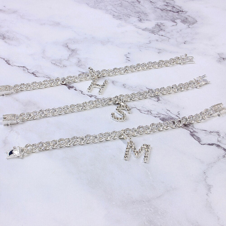 MUSE CZ INITIAL CUBAN LINK ANKLET