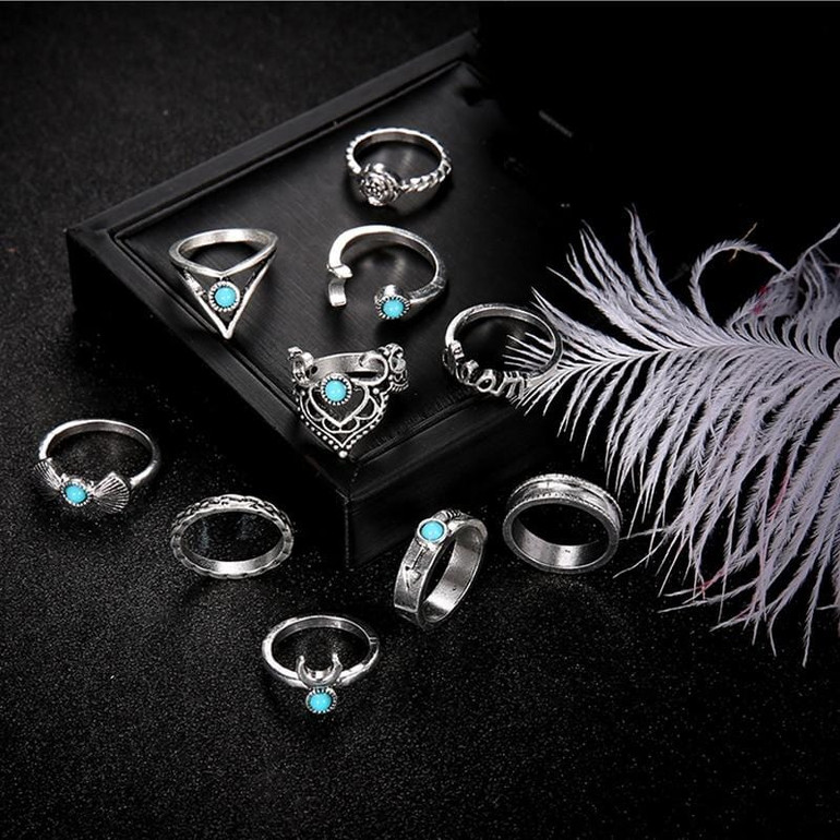 Bohemian Retro Arrow Letter Ring Set