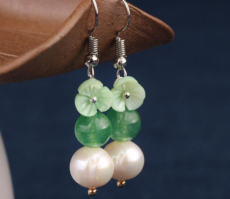 Vintage Pearl Flower Beads Stone Long Earring