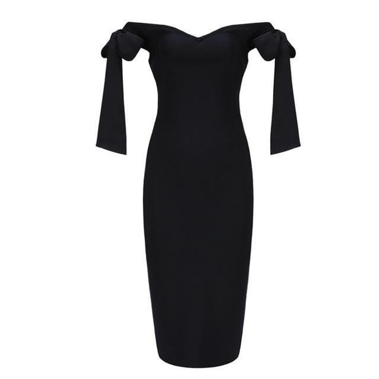 Black Slash Neck Elegant Off Shoulder Bodycon Dress Black Slash Neck Elegant Off Shoulder Bodycon Dress