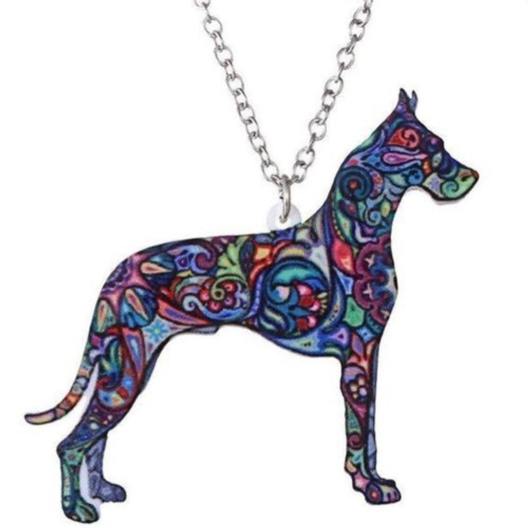 Colorful Acrylic Great Dane Necklace