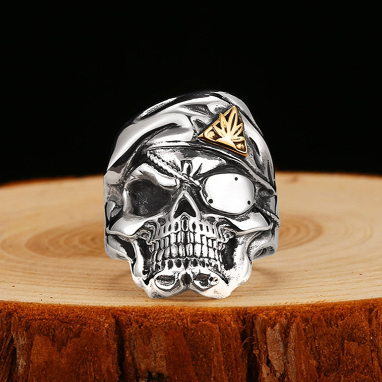 Solid 925 Silver Vintage One Eye Mercenary Skull Ring