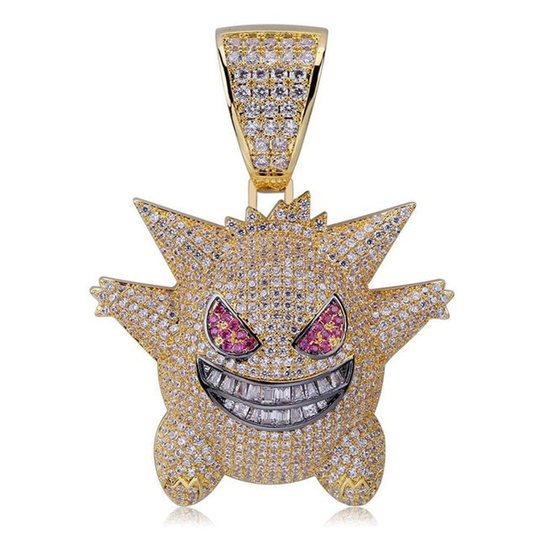 Personalized Gengar Pendant Necklace Men With Tennis Chain Hip Hop/Punk Gold Silver Color Charms Chain Jewelry Gifts