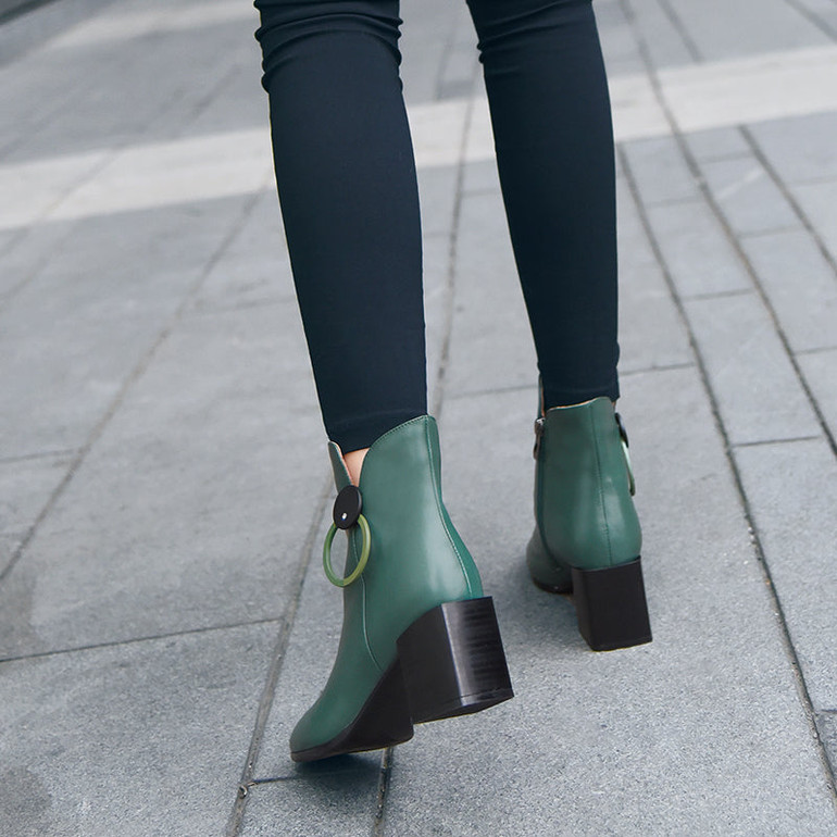 New Women's Genuine Leather Shoes Heels Block Women Zip Ankle Boots Soft Rubber Boots Winter Female Chelsea Boots Fashion