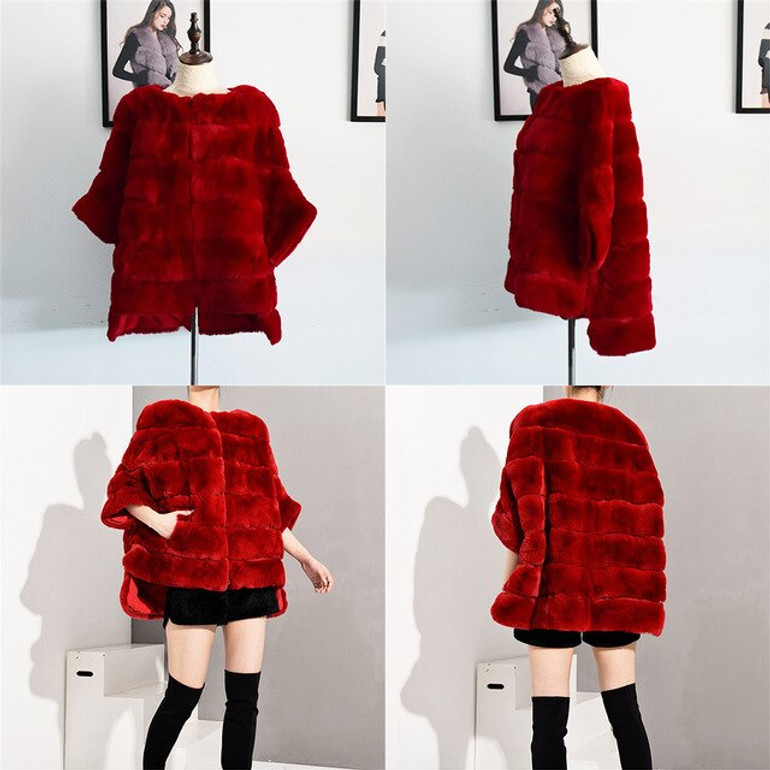 Wine Purple Coat Women Leather Jacket Rex Rabbit Fur Jacket Real Fur Coat Women Plus Size Winter Coat Women Jacket