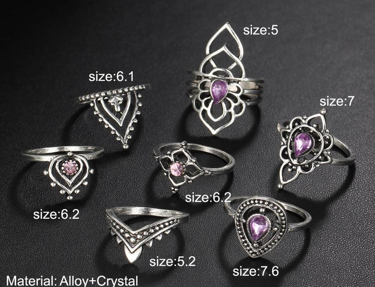 Purple Tibetan Inspired Flower Ring Set