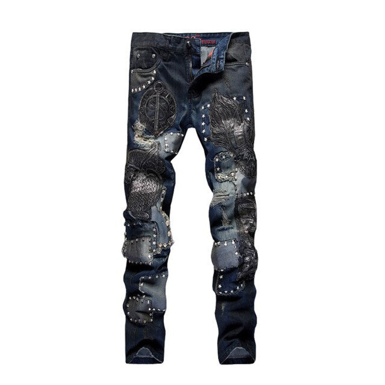 European American Style Black Men Jeans Luxury Men's Casual Denim Trousers Hole Slim Straight Jeans for Men