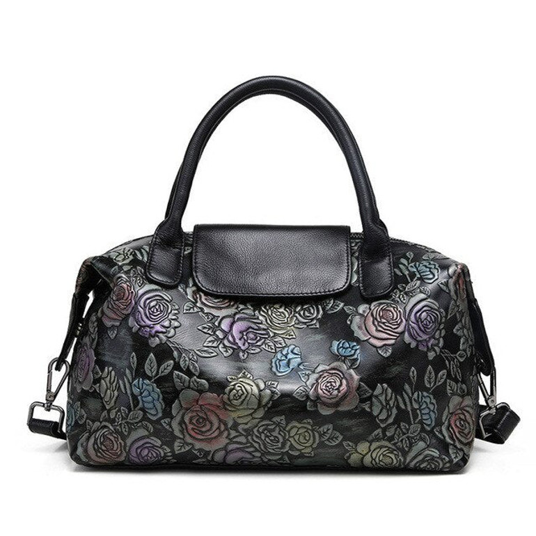 Genuine Leather Women Floral Print Handbag Ladies Cowhide Leather Tote Bag Fashion Design Special Women Shoulder Bag