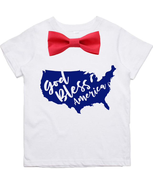 Toddler Boy Fourth of July Outfit Shirt God Bless America Red Bow Tie