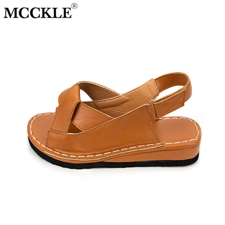 MCCKLE Women Sandals Peep Toe Wedge Comfortable Plus Size Platform Shoes