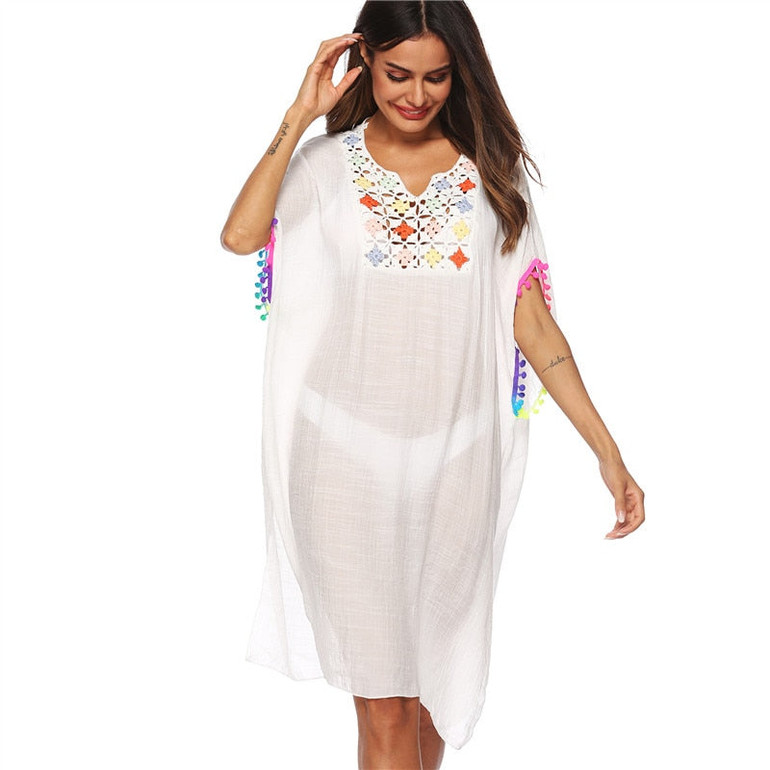 BKNING Kaftan Beachwear Tunic Women Sundress Swimsuit Cover Up Bohemia Crochet