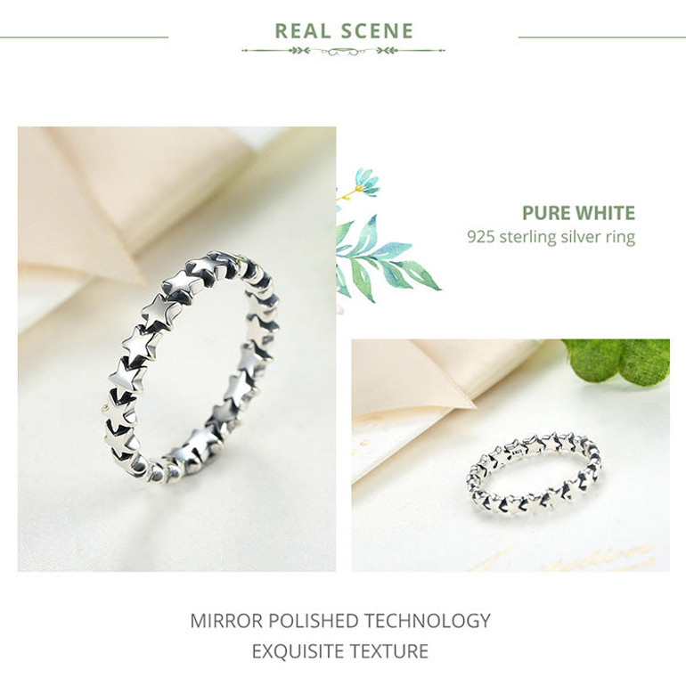 BAMOER 2020 HOT SALE Silver 925 Star Ring For Women Wedding 100% 925 Sterling Silver Stackable Finger Ring Jewelry PA7151