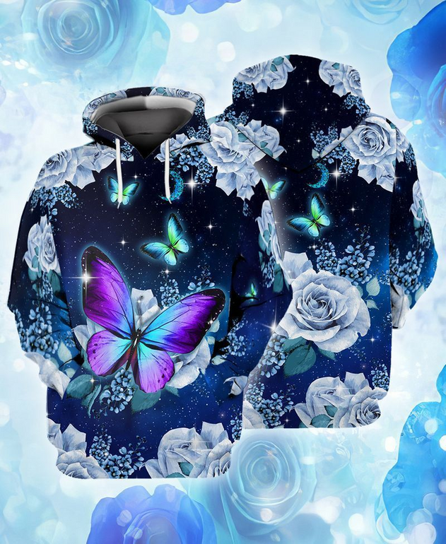 Butterfly And Roses Galaxy Hoodie