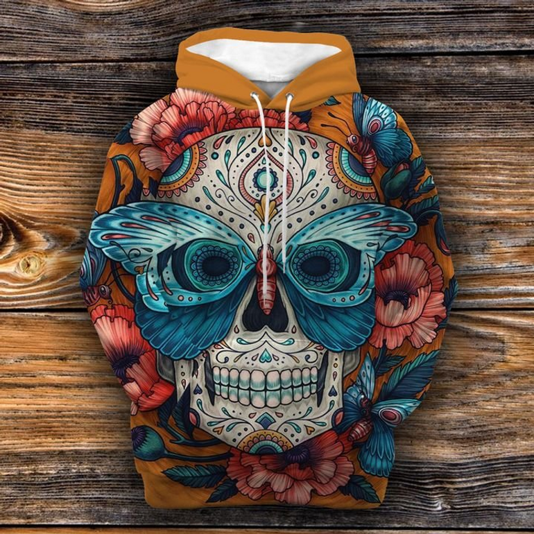 Vintage Color Butterfly Mexico Skull Flower Hoodie