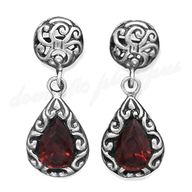 Handmade Vintage Style Silver & Garnet Drop Earrings