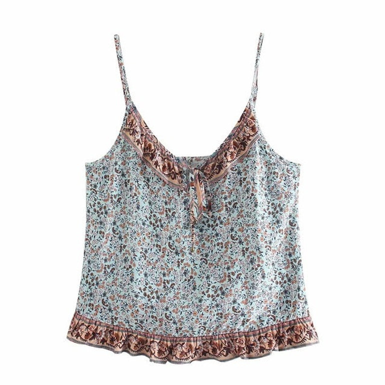 chic floral print sleeveless rayon cotton Boho Bohemian Tops chic floral print sleeveless rayon cotton Boho Bohemian Tops