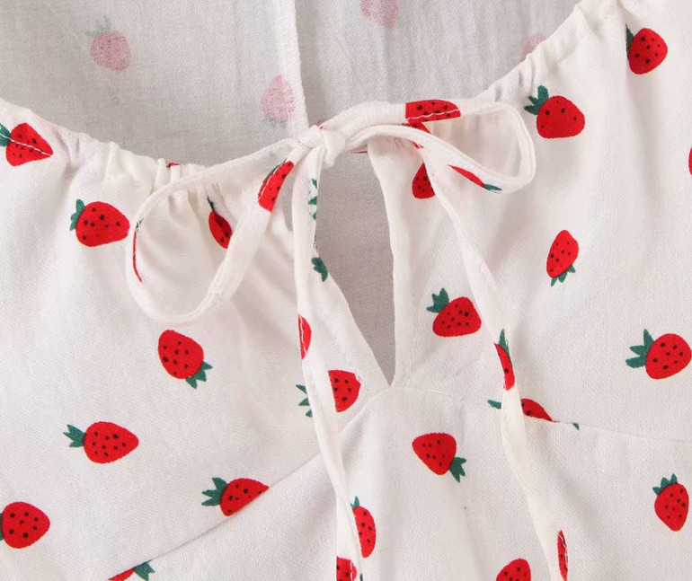 Vintage chic Strawberry print v-neck cotton Boho Bohemian Tops