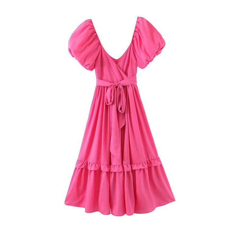 Floral Print Chic Silk Imitation Bow Sashes Boho Bohemian Dress