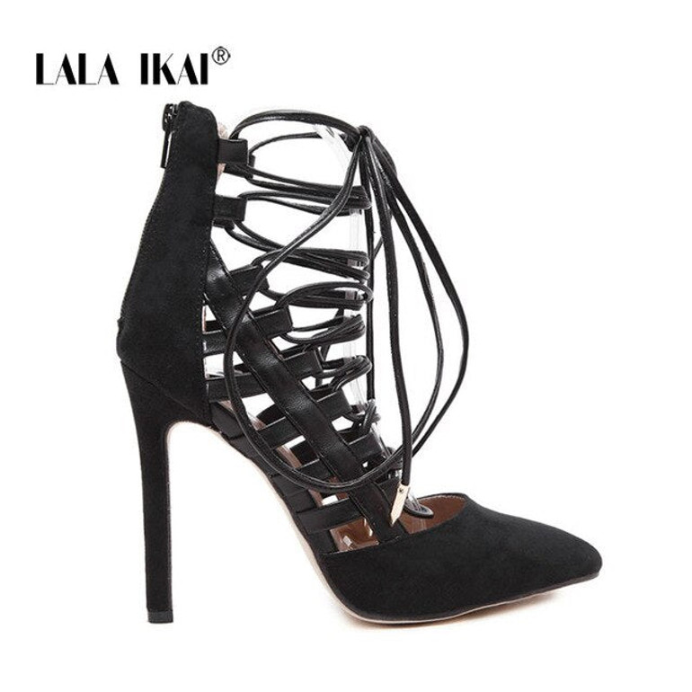 Flock Elegant Bandage Cross Tied High Heels
