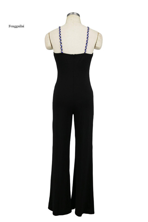 Vintage bohemian floral print Sexy spaghetti strap sash jumpsuit