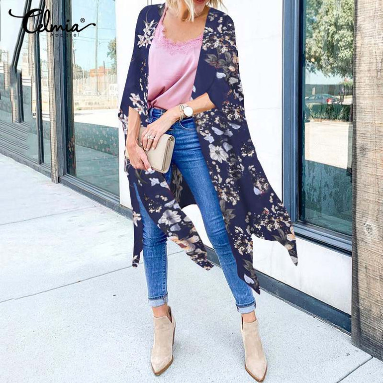 Vintage Floral Print Blouses Long Kimono Vintage Floral Print Blouses Long Kimono