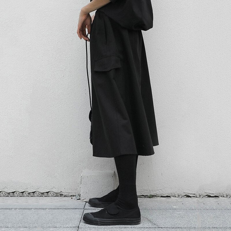 High Elastic Waist Black Pocket Split Temperament  Half-body Skirt