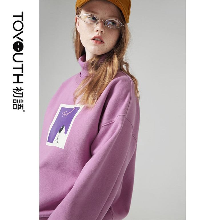 Letter Printed Long Sleeve Turtleneck Sweatshirts