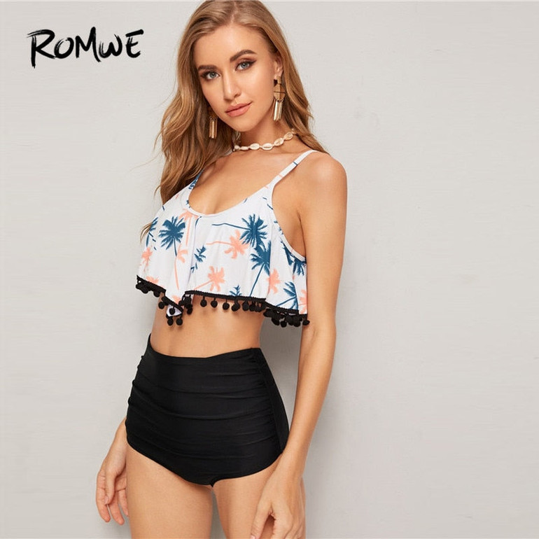 Tropical Pompom Hem Bikini