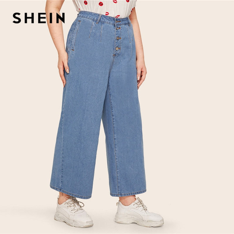 Button Fly Wide Leg Jeans