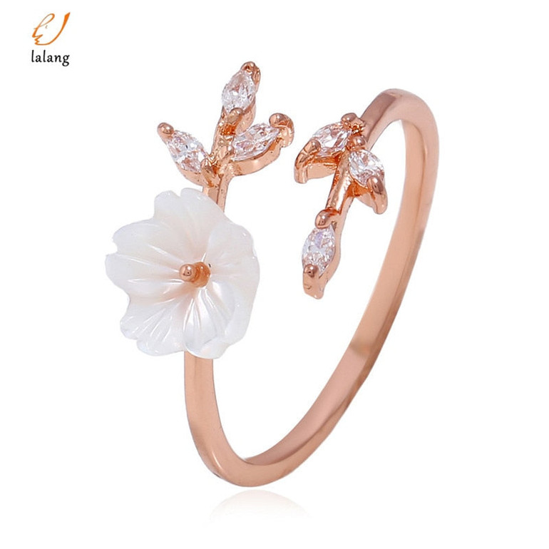 Adjustable Crystal Leaf Shell Flower Rings