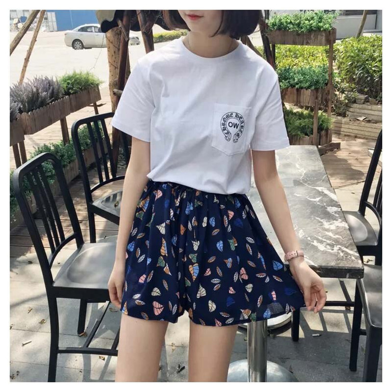 loose casual chiffon stretch sunflower Boho Bohemian Shorts