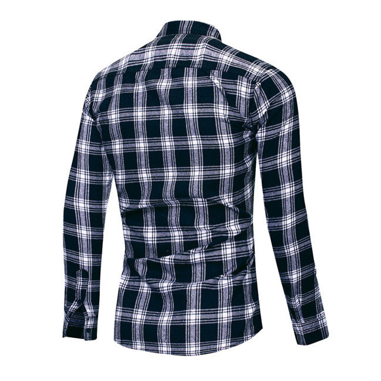 Plaid Navy Red Long Sleeve Dress Shirts
