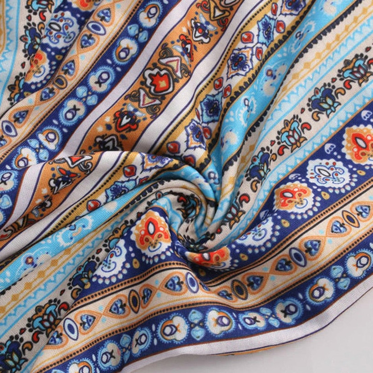 Striped Printed Flare High Elastic Waist Vintage Soft Stretch Boho Bohemian Pants