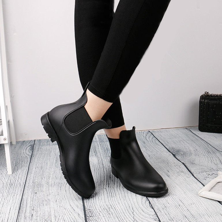 Women's waterproof chelsea boots flat ankel high rain boots