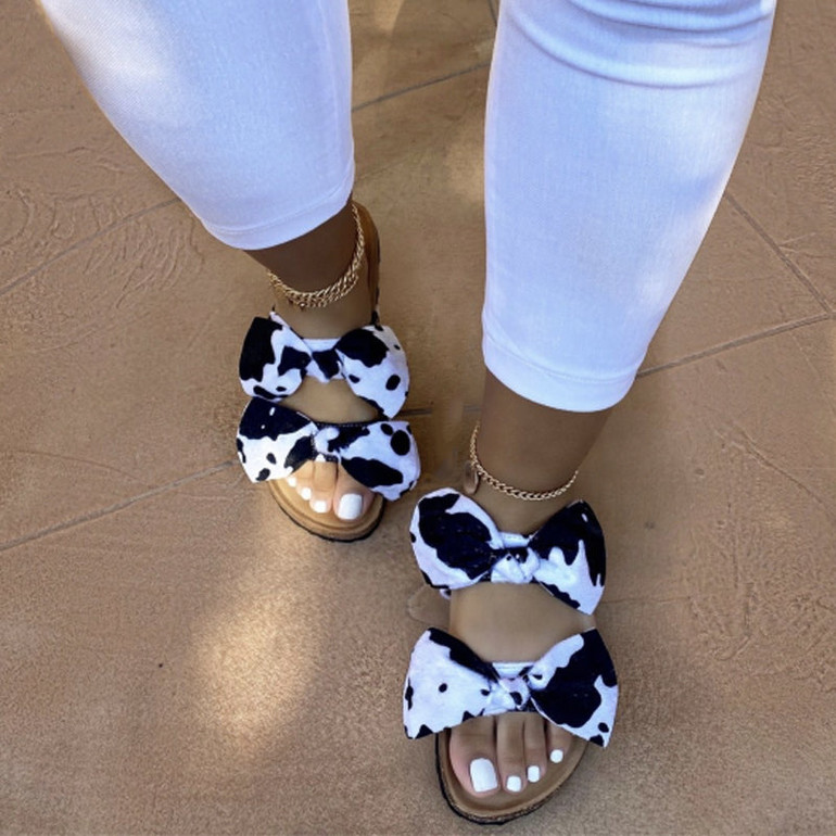 Women Slides 2 Strap Comfy Bow Slide Sandals
