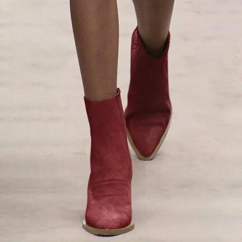 Fashion Pointed Toe Chunky Heel Suede Women Booties