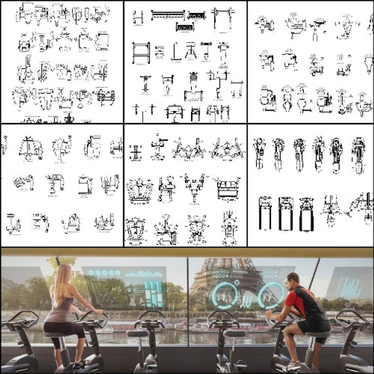 ★【All Gym,Fitness equipment CAD Blocks Bundle-Stadium,Gymnasium, playground, sports hall V.2】@Gem CAD Blocks,Autocad Blocks,Drawings,CAD Details