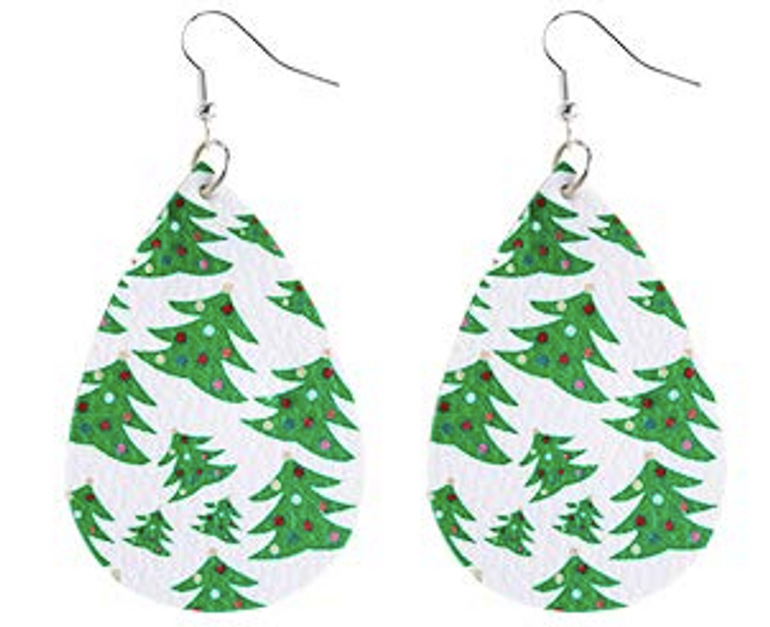 White with Green Tree Teardrop Earring
