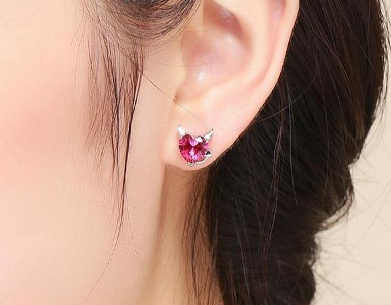 Angel And Devil Pink Heart Stud Earrings